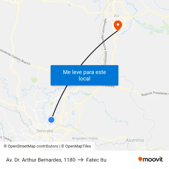 Avenida Doutor Artur Bernardes 1170 to Fatec Itu map