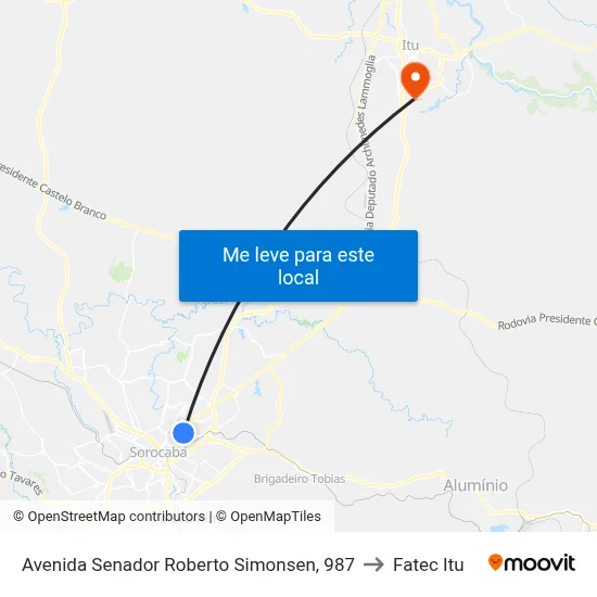 Avenida Senador Roberto Simonsen, 987 to Fatec Itu map