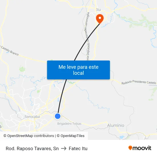 Rod. Raposo Tavares, Sn to Fatec Itu map