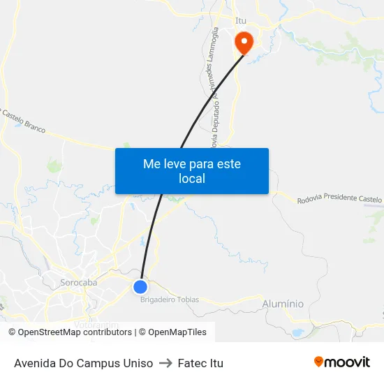 Avenida Do Campus Uniso to Fatec Itu map