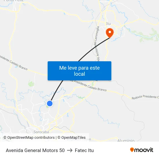 Avenida General Motors 50 to Fatec Itu map
