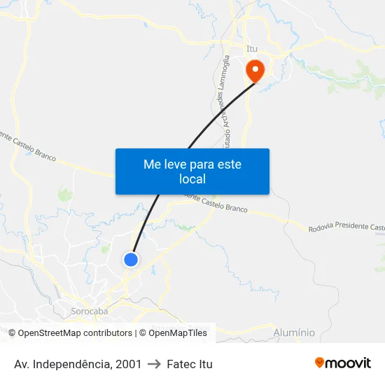 Av. Independência, 2001 to Fatec Itu map