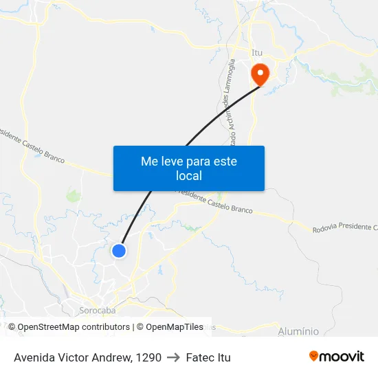 Avenida Victor Andrew, 1290 to Fatec Itu map
