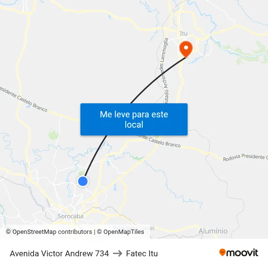 Avenida Victor Andrew 734 to Fatec Itu map