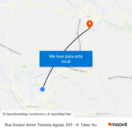 Rua Doutor Alvim Teixeira Aguiar,   535 to Fatec Itu map