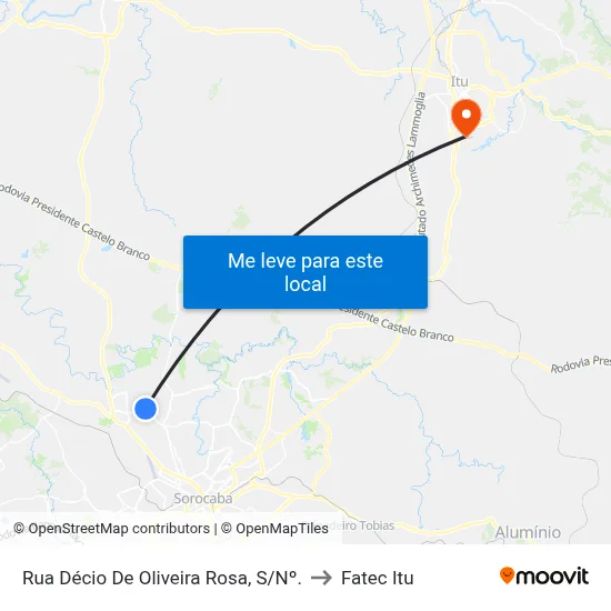 Rua  Décio De Oliveira Rosa, S/Nº. to Fatec Itu map