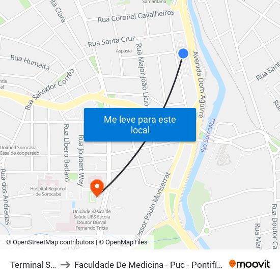 Terminal São Paulo to Faculdade De Medicina - Puc - Pontifícia Universidade Católica map