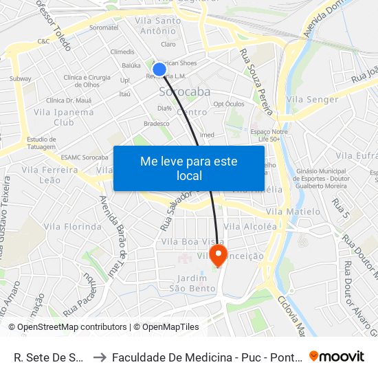 R. Sete De Setembro, 26 to Faculdade De Medicina - Puc - Pontifícia Universidade Católica map