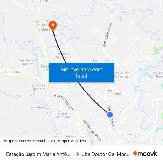 Estação Jardim Maria Antônia Prado to Ubs Doutor Gal Moreira Dini map