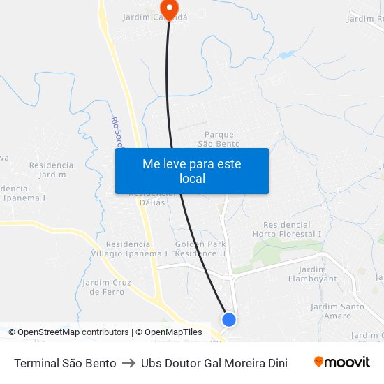 Terminal São Bento to Ubs Doutor Gal Moreira Dini map