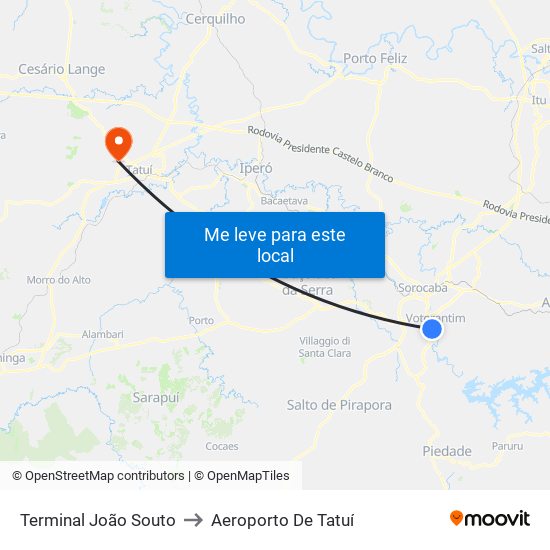 Terminal João Souto to Aeroporto De Tatuí map