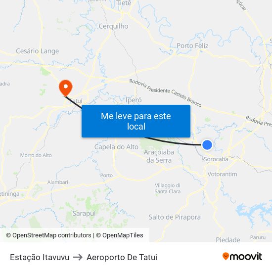 Estação Itavuvu to Aeroporto De Tatuí map