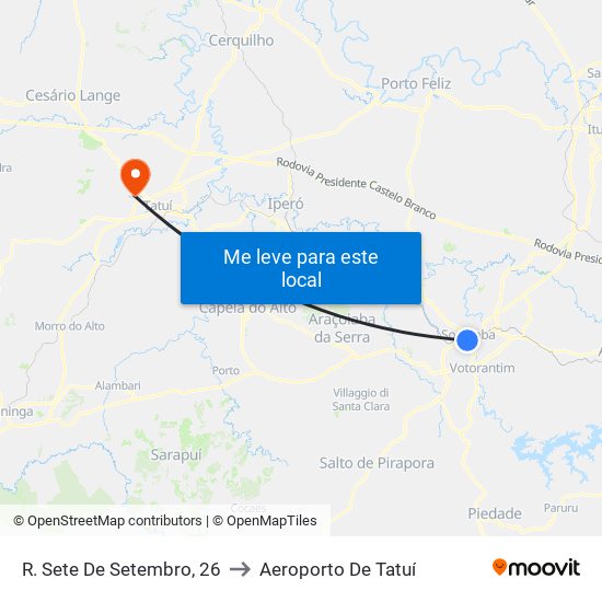 R. Sete De Setembro, 26 to Aeroporto De Tatuí map