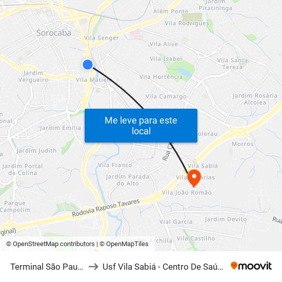 Terminal São Paulo to Usf Vila Sabiá - Centro De Saúde map