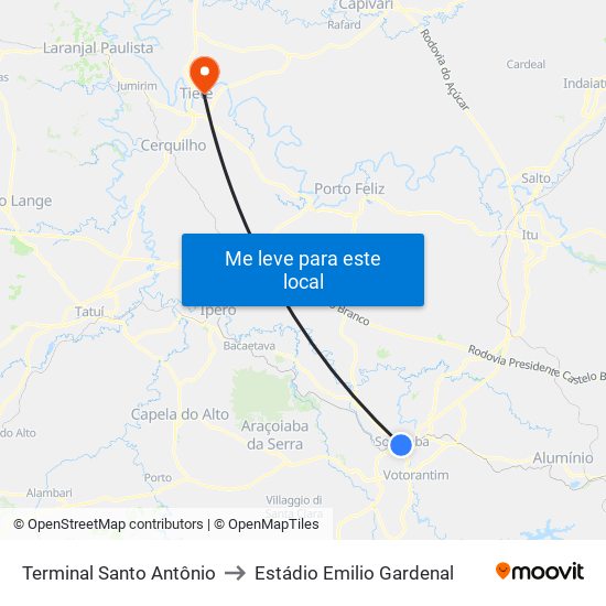 Terminal Santo Antônio to Estádio Emilio Gardenal map