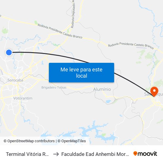 Terminal Vitória Régia to Faculdade Ead Anhembi Morumbi map
