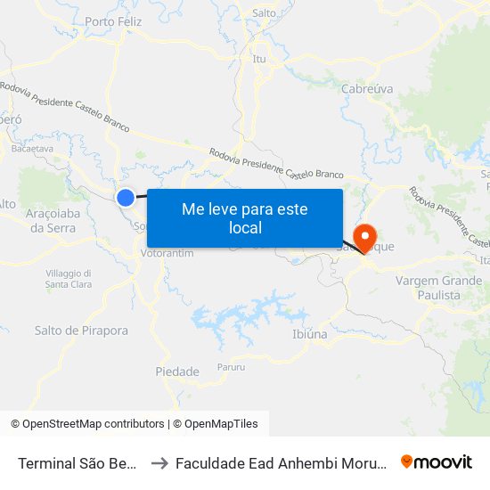 Terminal São Bento to Faculdade Ead Anhembi Morumbi map