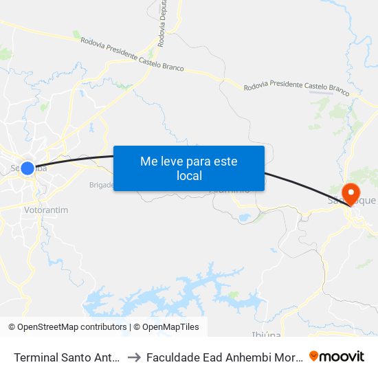 Terminal Santo Antônio to Faculdade Ead Anhembi Morumbi map