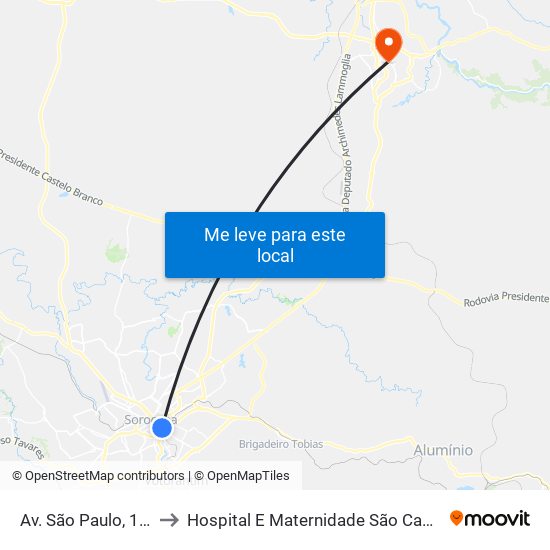 Av. São Paulo, 104 to Hospital E Maternidade São Camilo map