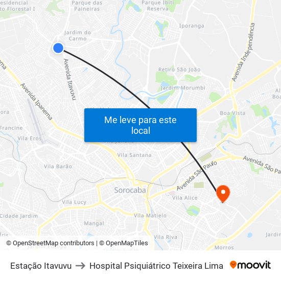 Estação Itavuvu to Hospital Psiquiátrico Teixeira Lima map