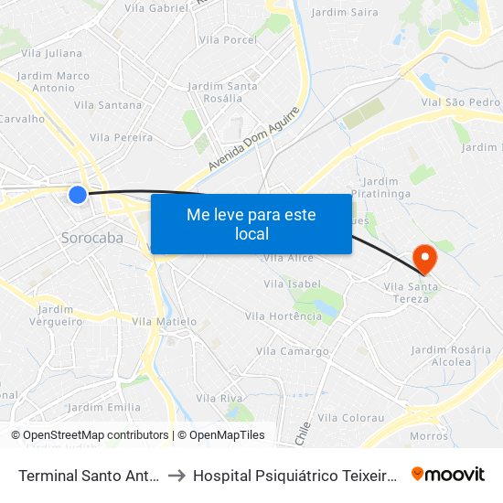 Terminal Santo Antônio to Hospital Psiquiátrico Teixeira Lima map