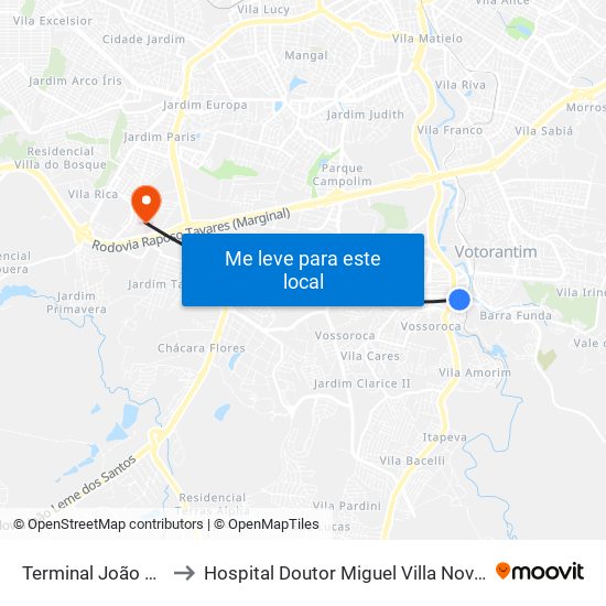 Terminal João Souto to Hospital Doutor Miguel Villa Nova Soeiro map