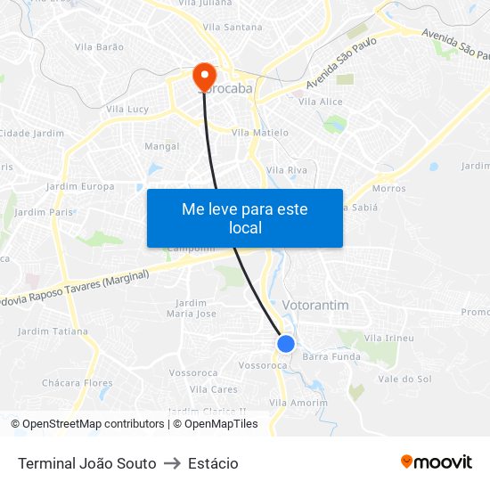 Terminal João Souto to Estácio map