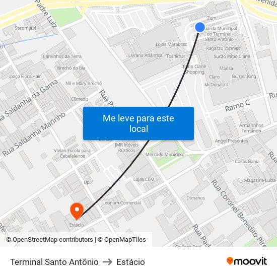 Terminal Santo Antônio to Estácio map