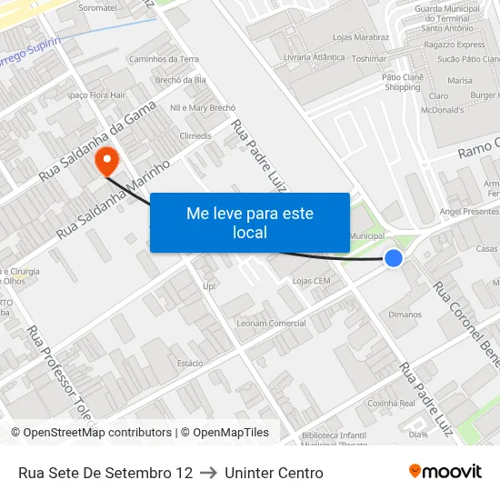 Rua Sete De Setembro 12 to Uninter Centro map