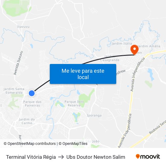 Terminal Vitória Régia to Ubs Doutor Newton Salim map