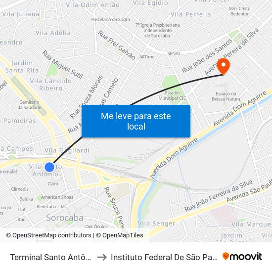 Terminal Santo Antônio to Instituto Federal De São Paulo map