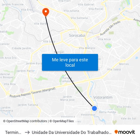 Terminal João Souto to Unidade Da Universidade Do Trabalhador Empreendedor E Negócios (Uniten) - Mauro Firmino map