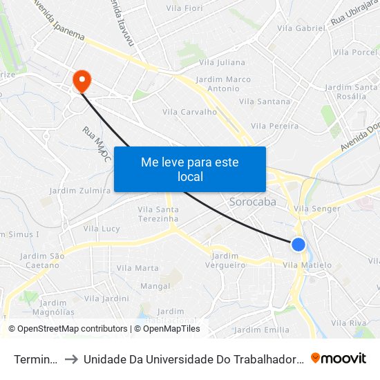 Terminal São Paulo to Unidade Da Universidade Do Trabalhador Empreendedor E Negócios (Uniten) - Mauro Firmino map