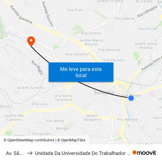 Av. São Paulo, 104 to Unidade Da Universidade Do Trabalhador Empreendedor E Negócios (Uniten) - Mauro Firmino map