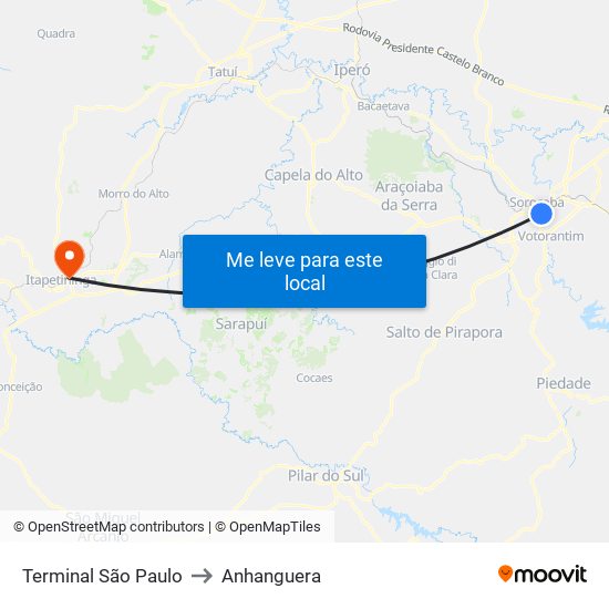 Terminal São Paulo to Anhanguera map