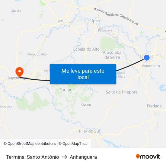 Terminal Santo Antônio to Anhanguera map