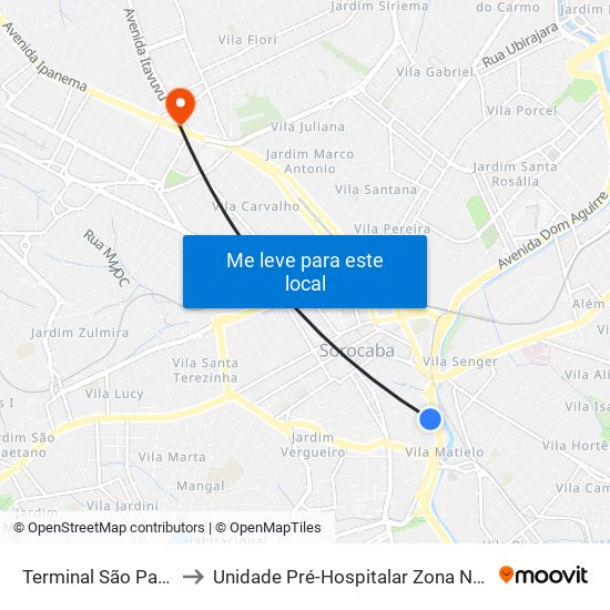 Terminal São Paulo to Unidade Pré-Hospitalar Zona Norte map