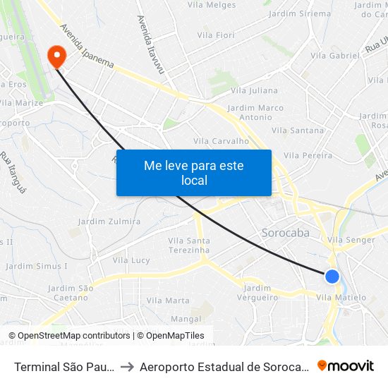 Terminal São Paulo to Aeroporto Estadual de Sorocaba map