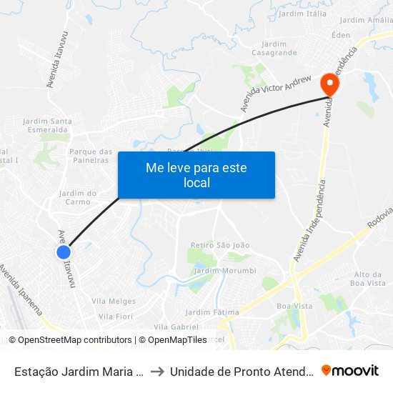 Estação Jardim Maria Antônia Prado to Unidade de Pronto Atendimento do Éden map
