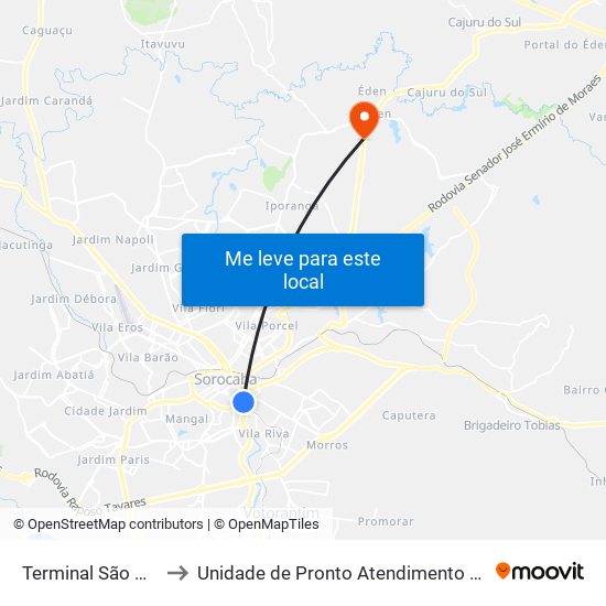Terminal São Paulo to Unidade de Pronto Atendimento do Éden map