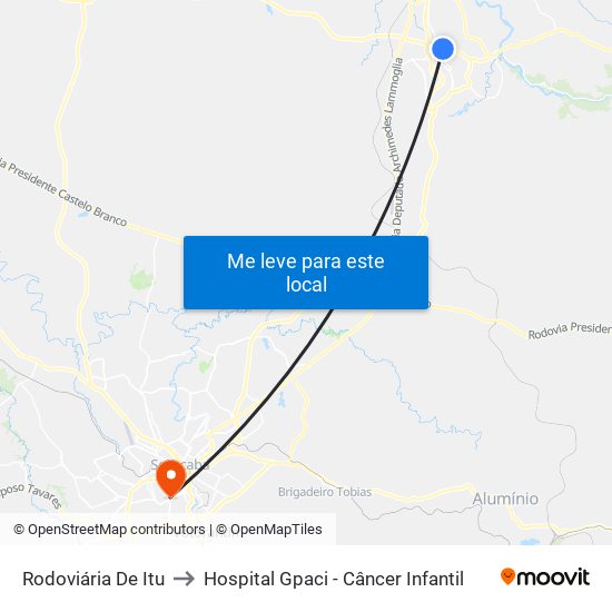 Rodoviária De Itu to Hospital Gpaci - Câncer Infantil map