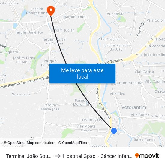 Terminal João Souto to Hospital Gpaci - Câncer Infantil map