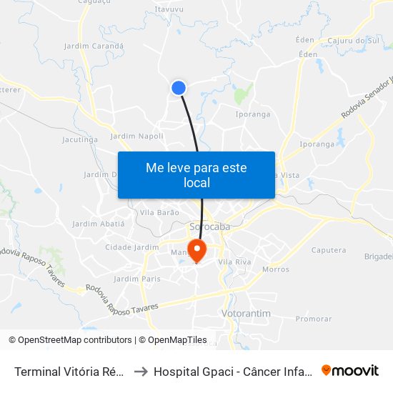 Terminal Vitória Régia to Hospital Gpaci - Câncer Infantil map