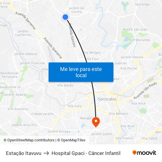 Estação Itavuvu to Hospital Gpaci - Câncer Infantil map