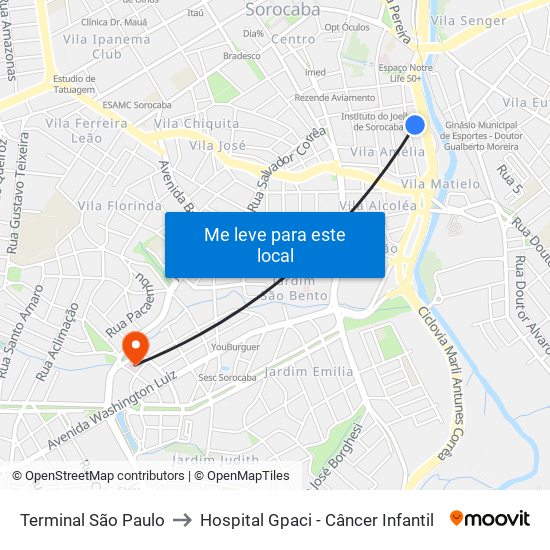 Terminal São Paulo to Hospital Gpaci - Câncer Infantil map