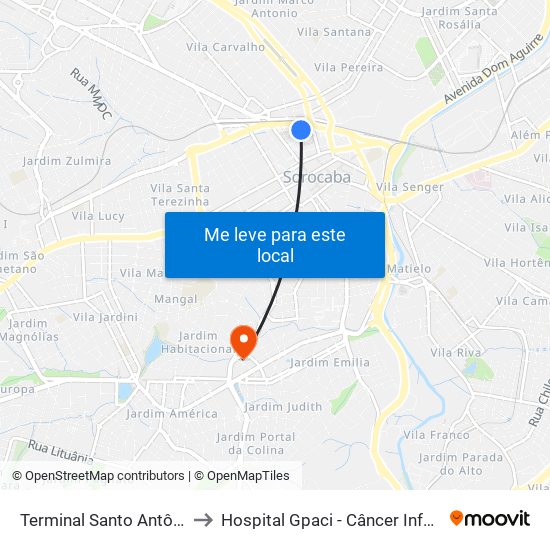 Terminal Santo Antônio to Hospital Gpaci - Câncer Infantil map