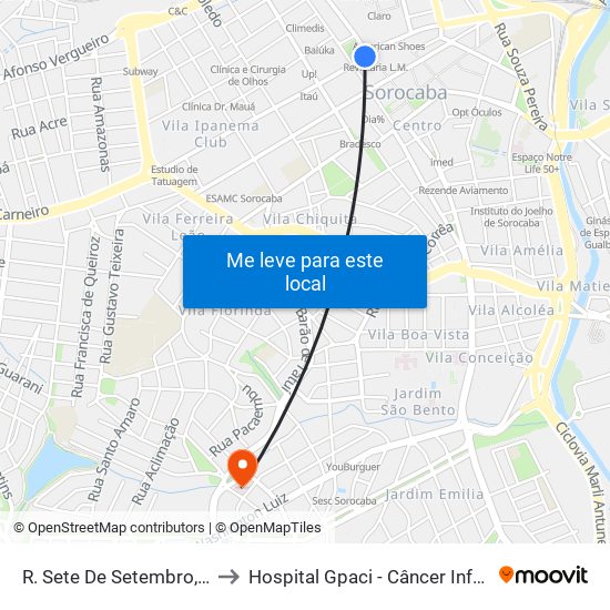 R. Sete De Setembro, 26 to Hospital Gpaci - Câncer Infantil map