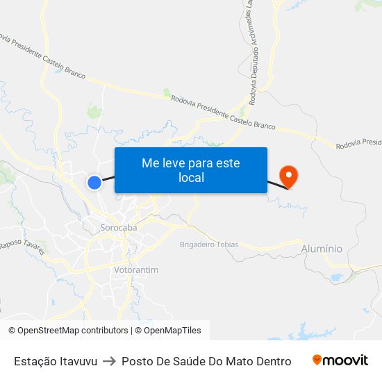 Estação Itavuvu to Posto De Saúde Do Mato Dentro map