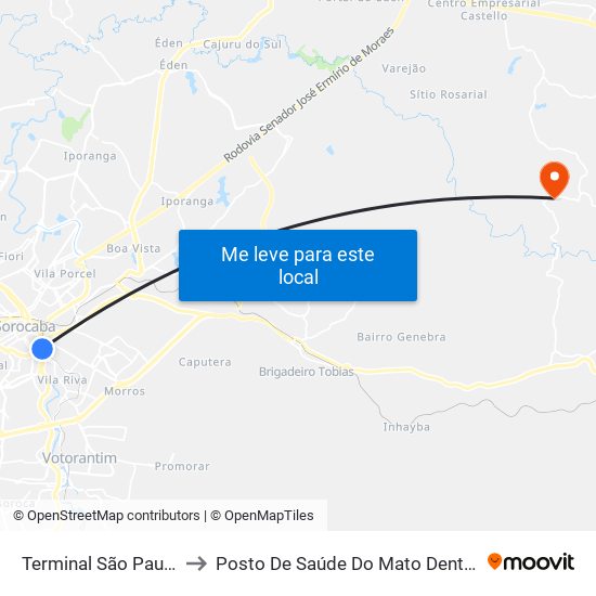 Terminal São Paulo to Posto De Saúde Do Mato Dentro map