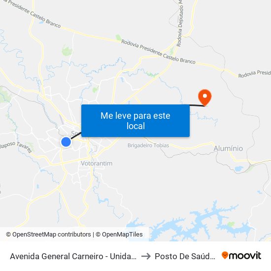 Avenida General Carneiro - Unidade Pré-Hospitalar Da Zona Oeste to Posto De Saúde Do Mato Dentro map